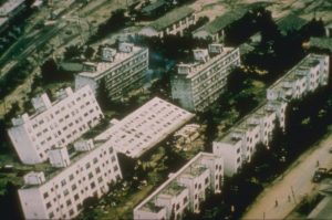 Liquéfaction du sol lors du séisme de Niigata au Japon en 1967